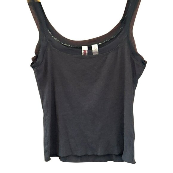 Y2K Vintage Bongo Women's Black Tank Top Size Large Sheer Trim 2000s Classic - Picture 1 of 2